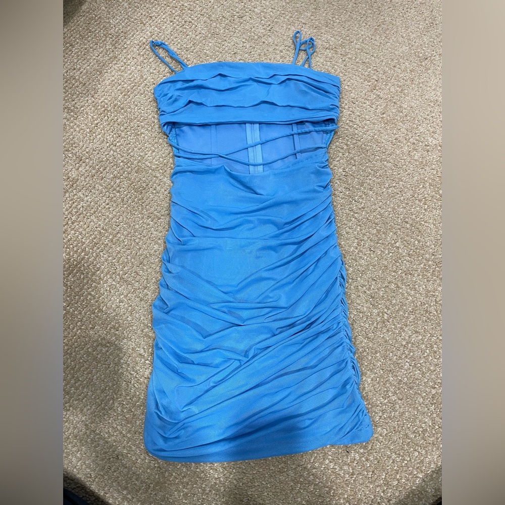 Elegant Blue Ruched Dress